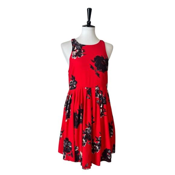 Free People Aline Mini Dress Pockets Halter Neck Red Black Floral Women’s Size 6 - Picture 3 of 14